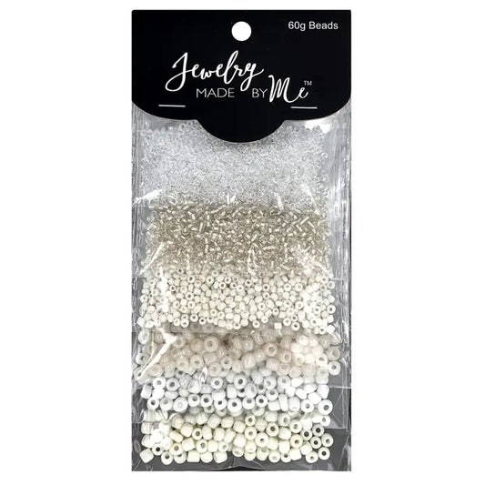 Beads - Jewelry - Mixed Seed Bead Assortment, Clear/White 60gm