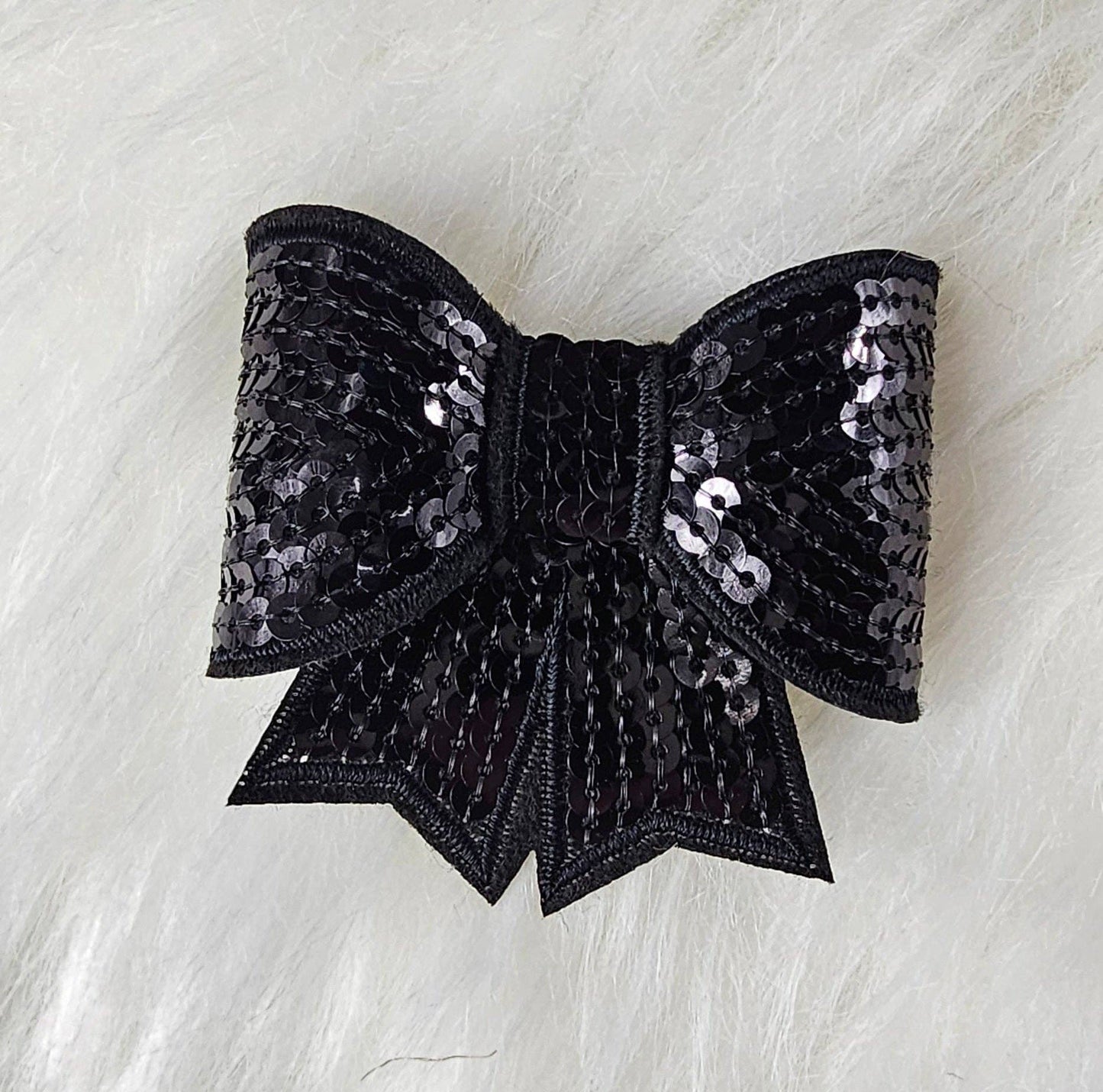 Patch - Small Sequin Bow Iron On Patch: K Black