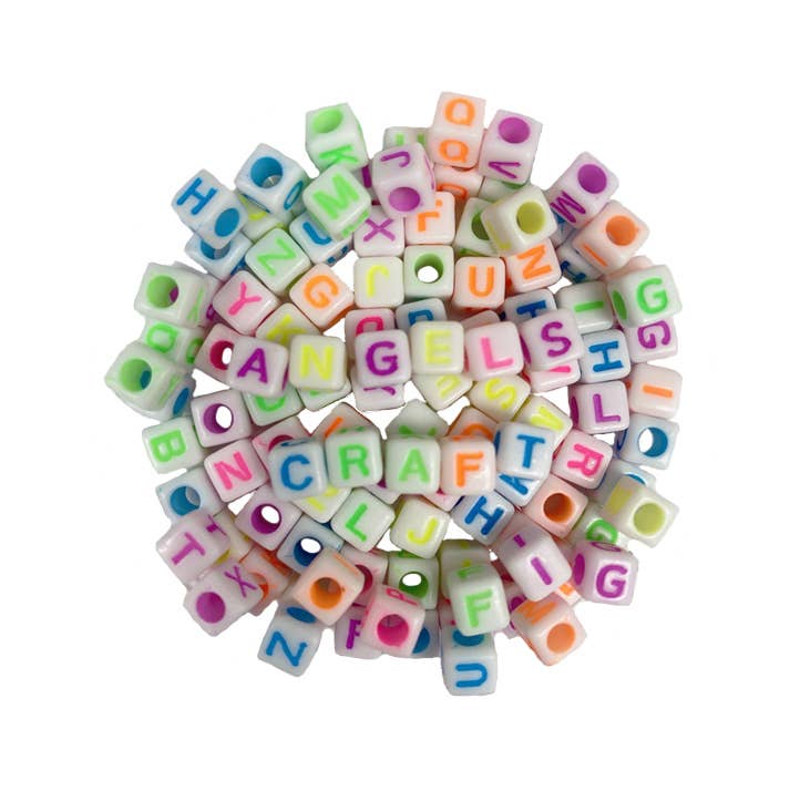 Beads - Alphabet Beads Cube Shape Black w/ multi-color letters