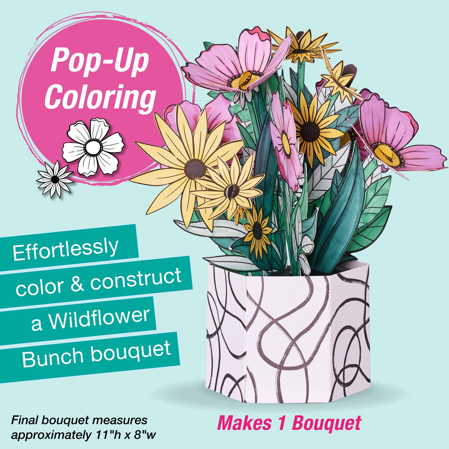 Coloring - Pop Up Coloring Wildflower Bouquet - Adult Coloring Craft