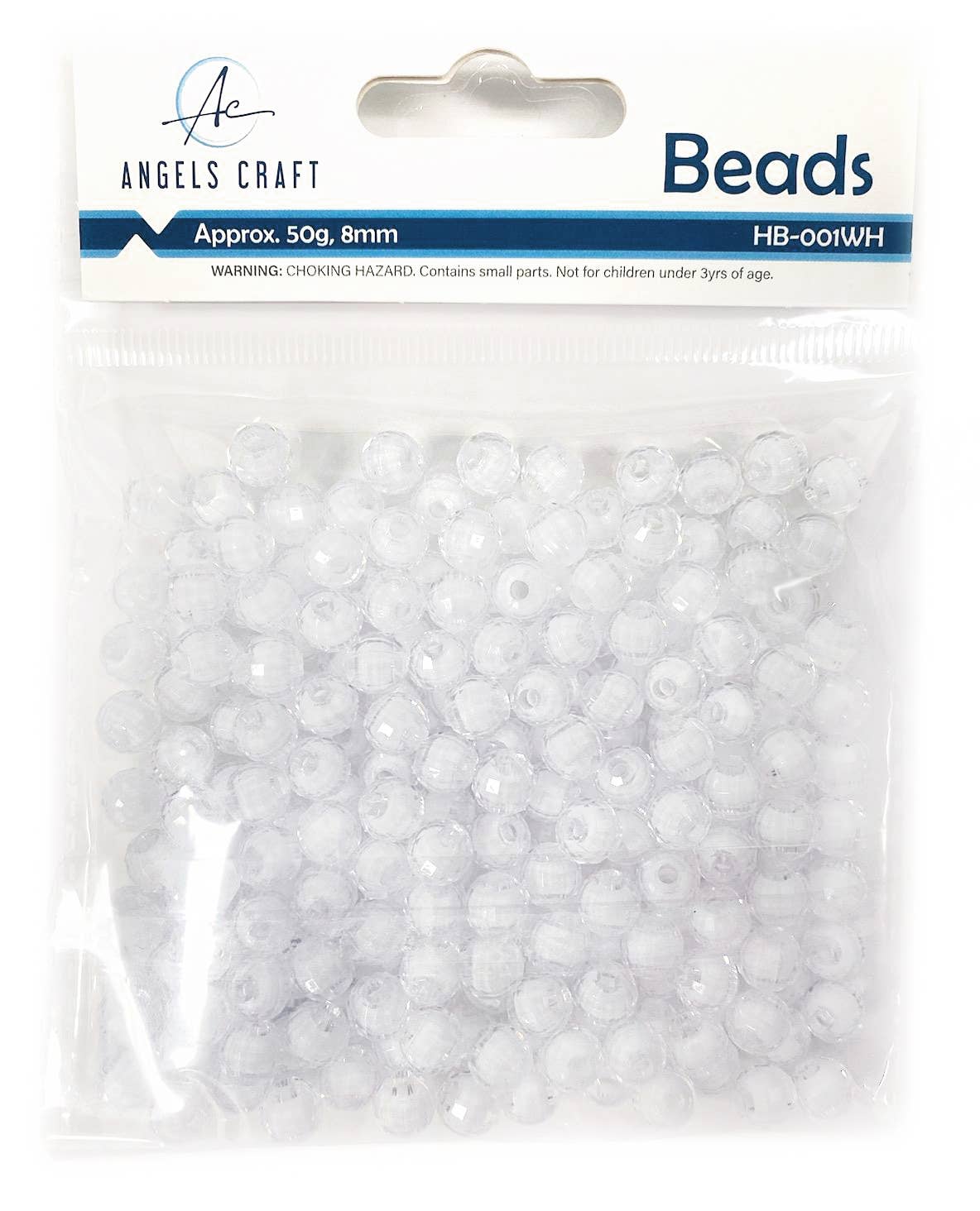 Beads - Faceted Acrylic Beads 8mm White