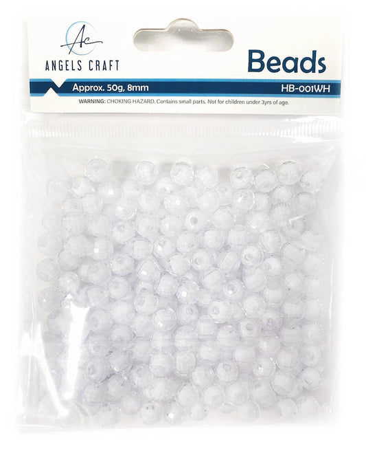 Beads - Faceted Acrylic Beads 8mm White