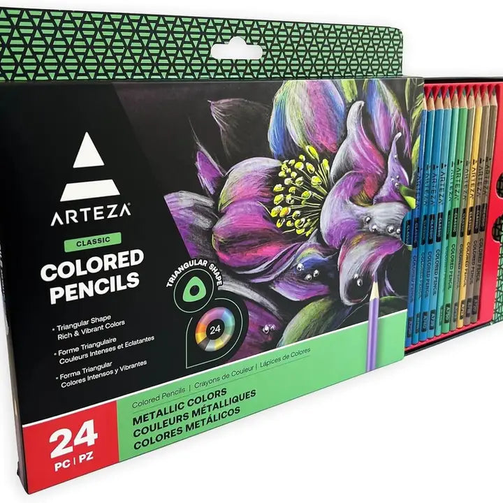 Pencils - Arteza Metallic Colored Pencils Set, 24 Pc.