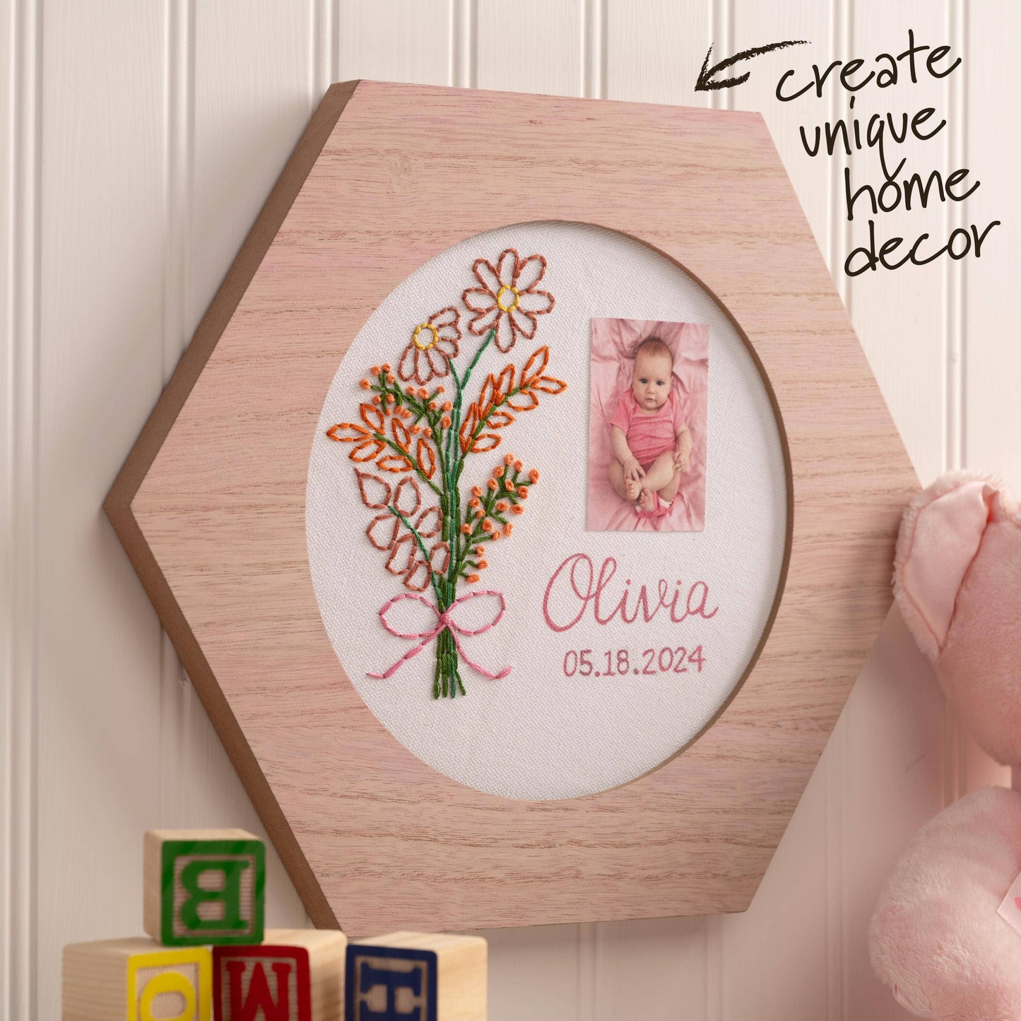 Frame - Wood Embroidery Hoop Frame - 8” Hexagon