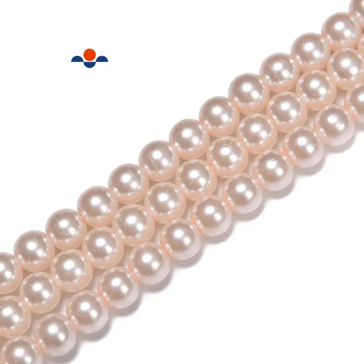 Beads - Peach Pink Glass Pearl Smooth Round Beads 8mm 15.5"Strand