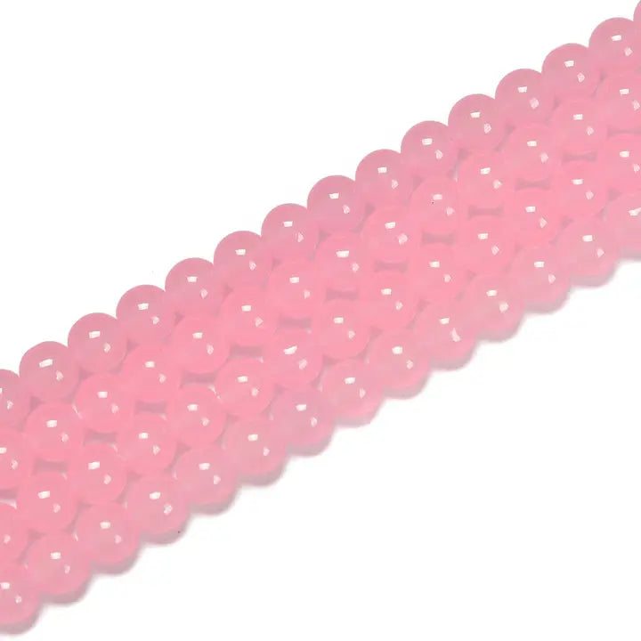 Beads - Pink Crystal Glass Smooth Round Beads Size 8mm Approx 15.5" Strand
