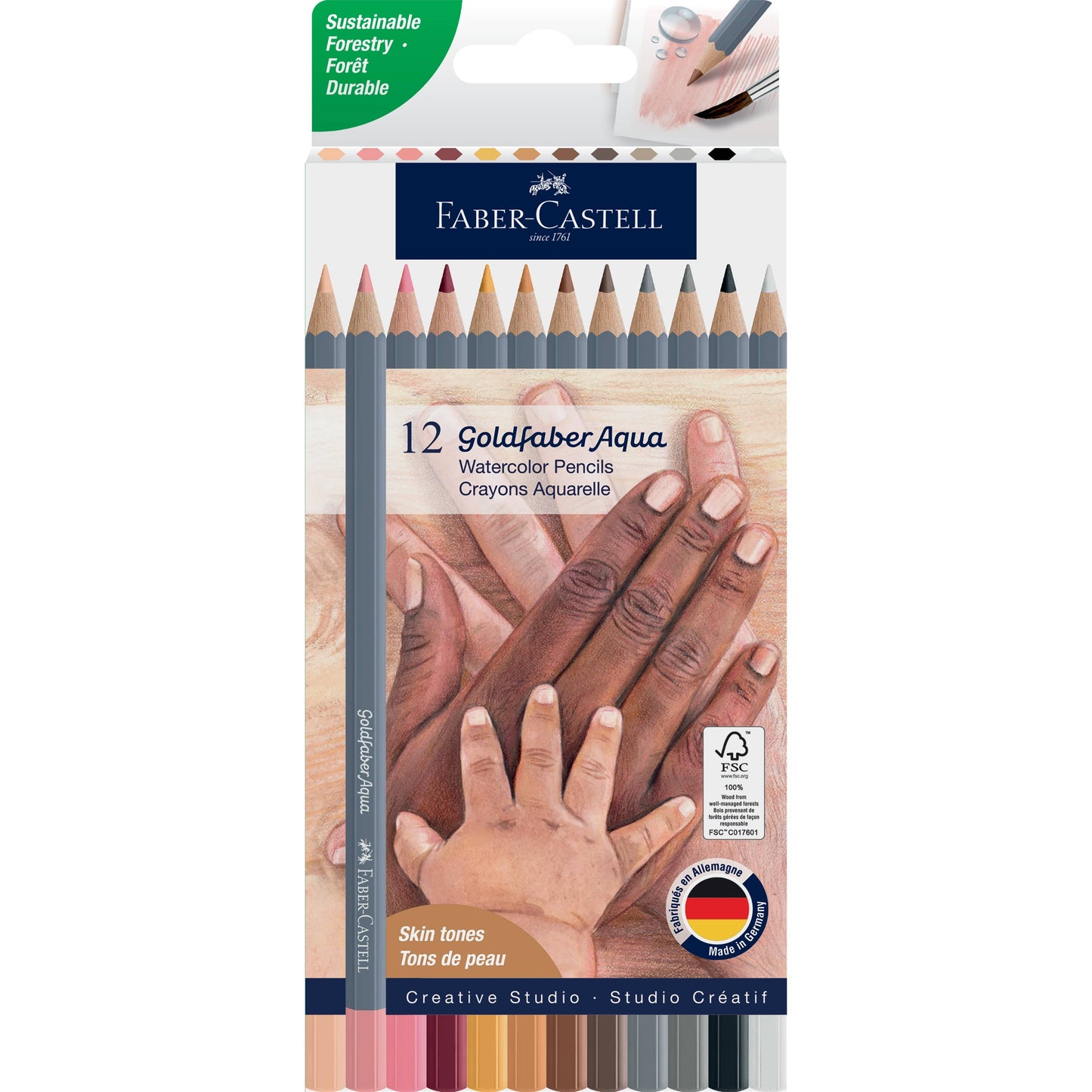 Pencils - Goldfaber Aqua Watercolor Pencils, Box of 12 Skin Tones