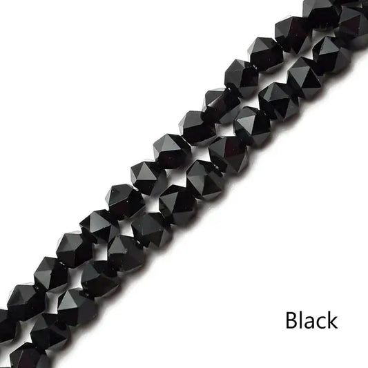 Beads - Black Crystal Glass Faceted Star Cut Round Beads 6mm 13" Strand