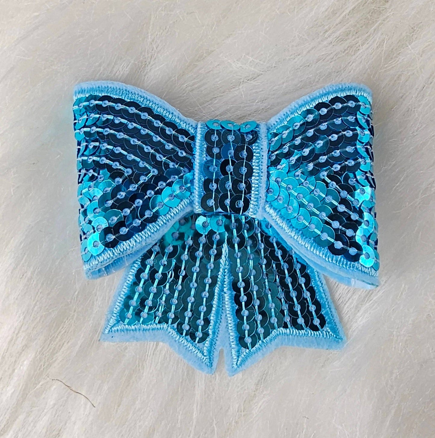 Patch - Small Sequin Bow Iron On Patch: L Blue