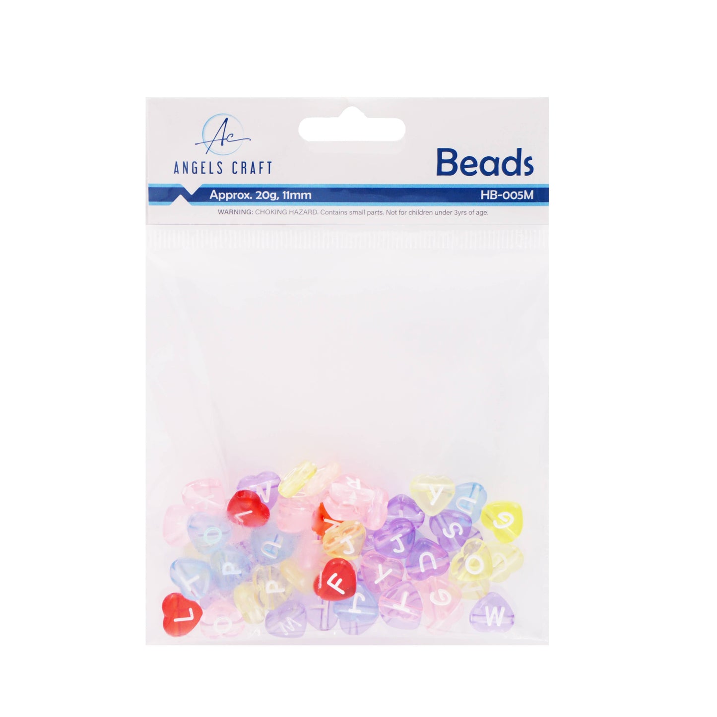Beads - Translucent Multi-colored Alphabet Beads, Heart Shape