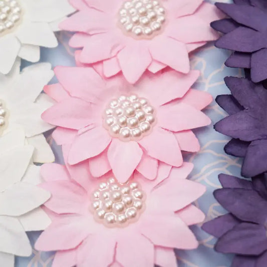 Embellishment - White Pink Purple Paper Flower w/ Pearl