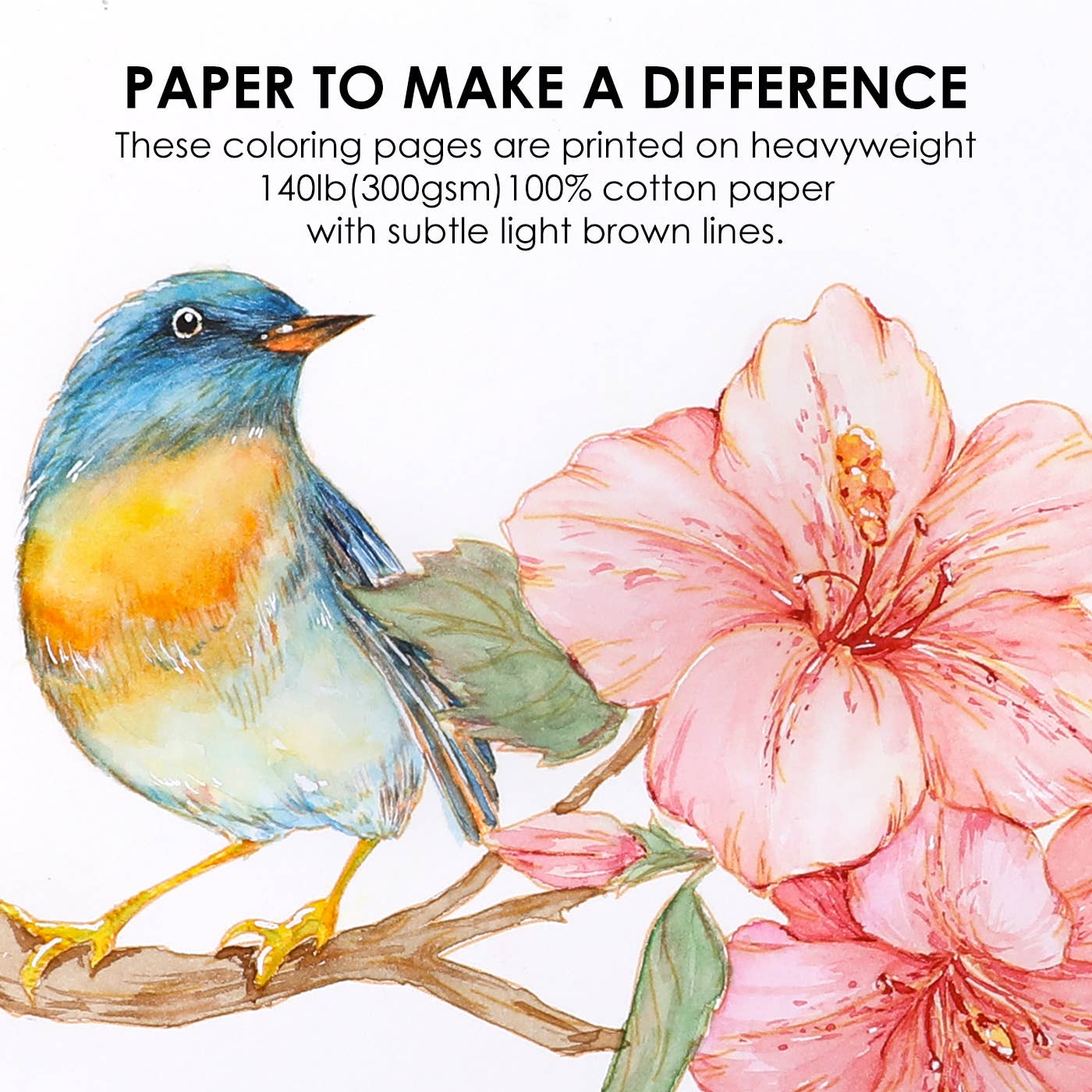 Coloring Book - 15 Sheets 140LB Floral-Themed Watercolor Coloring Book