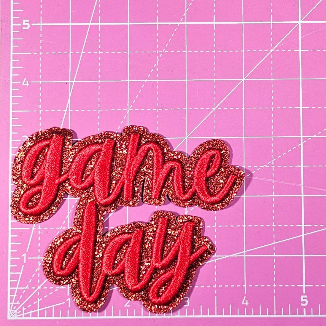 Patch - Game Day 3D Embroidery Small Glitter Iron On Patch: Red