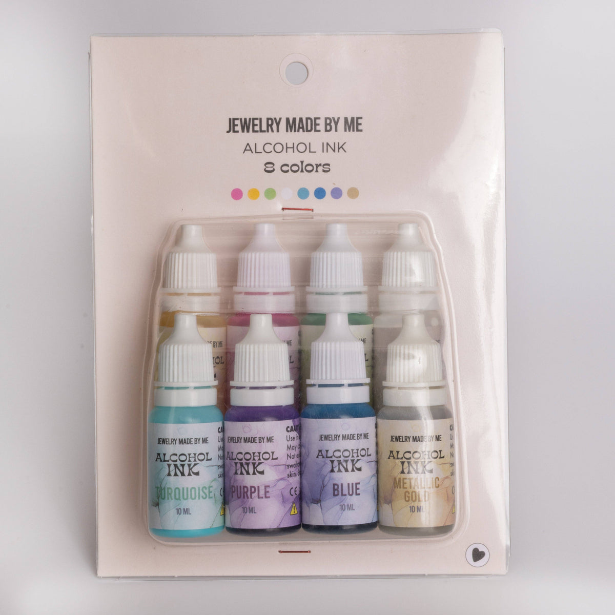 Alcohol Inks - Set of 8 Bright Colors - Pink, Blue, Yellow, Turquoise, Lime Green, Gold, and White