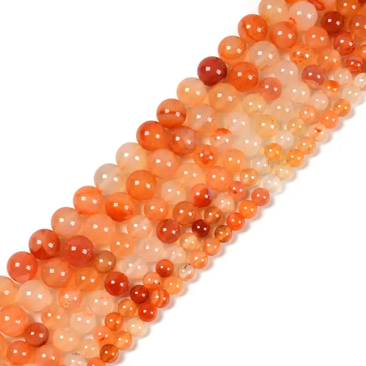 Beads - Natural Carnelian Smooth Round Beads Size 8mm 15.5'' Strand