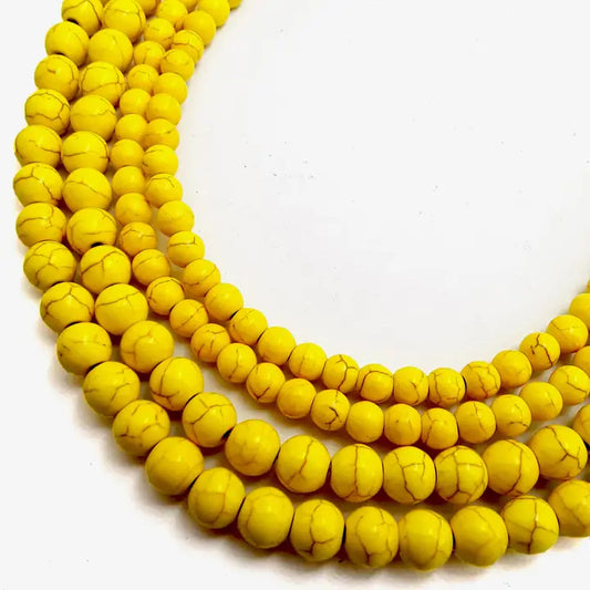 Beads -  Yellow Howlite Turquoise Smooth Round Beads 8mm 15.5" Strand
