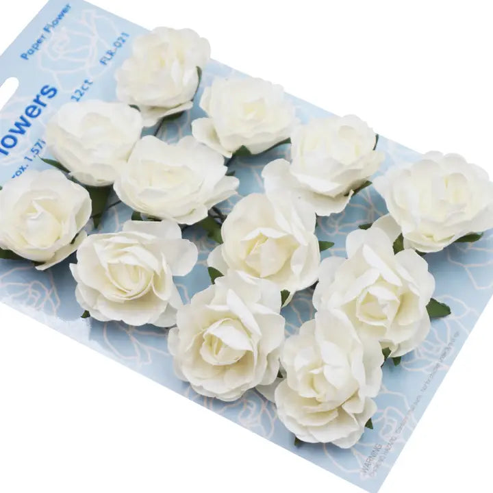 Embellishment - White Paper Roses with Wire