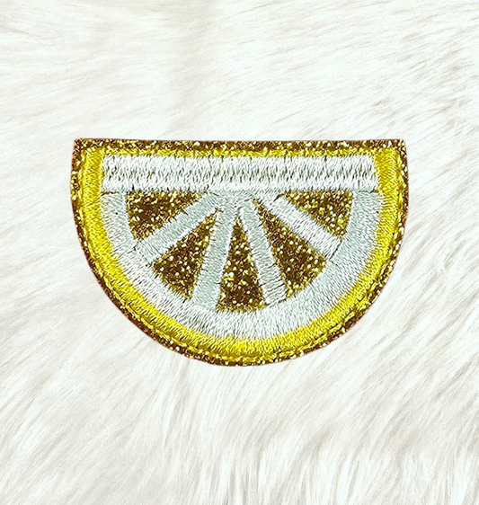 Patch - Lemon Wedge Slice Embroidery on Glitter Iron On Patch