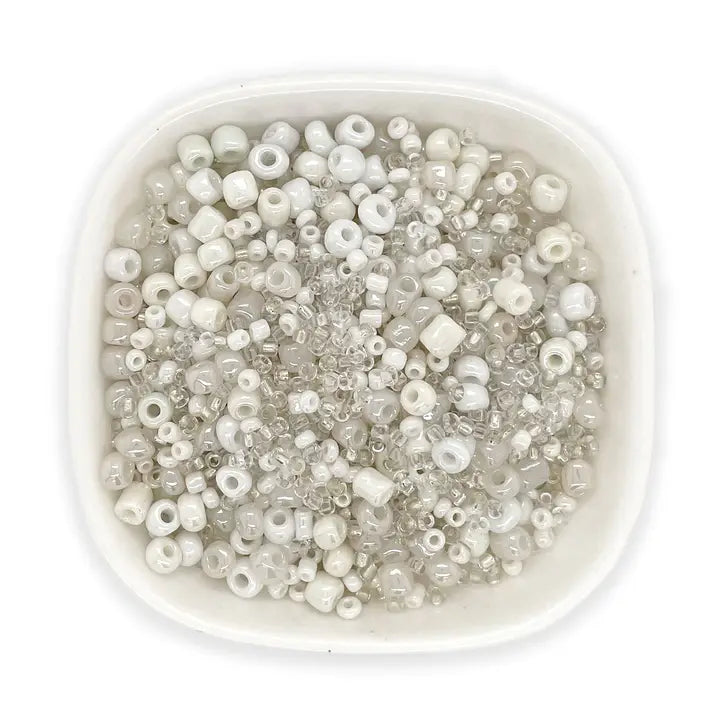 Beads - Jewelry - Mixed Seed Bead Assortment, Clear/White 60gm