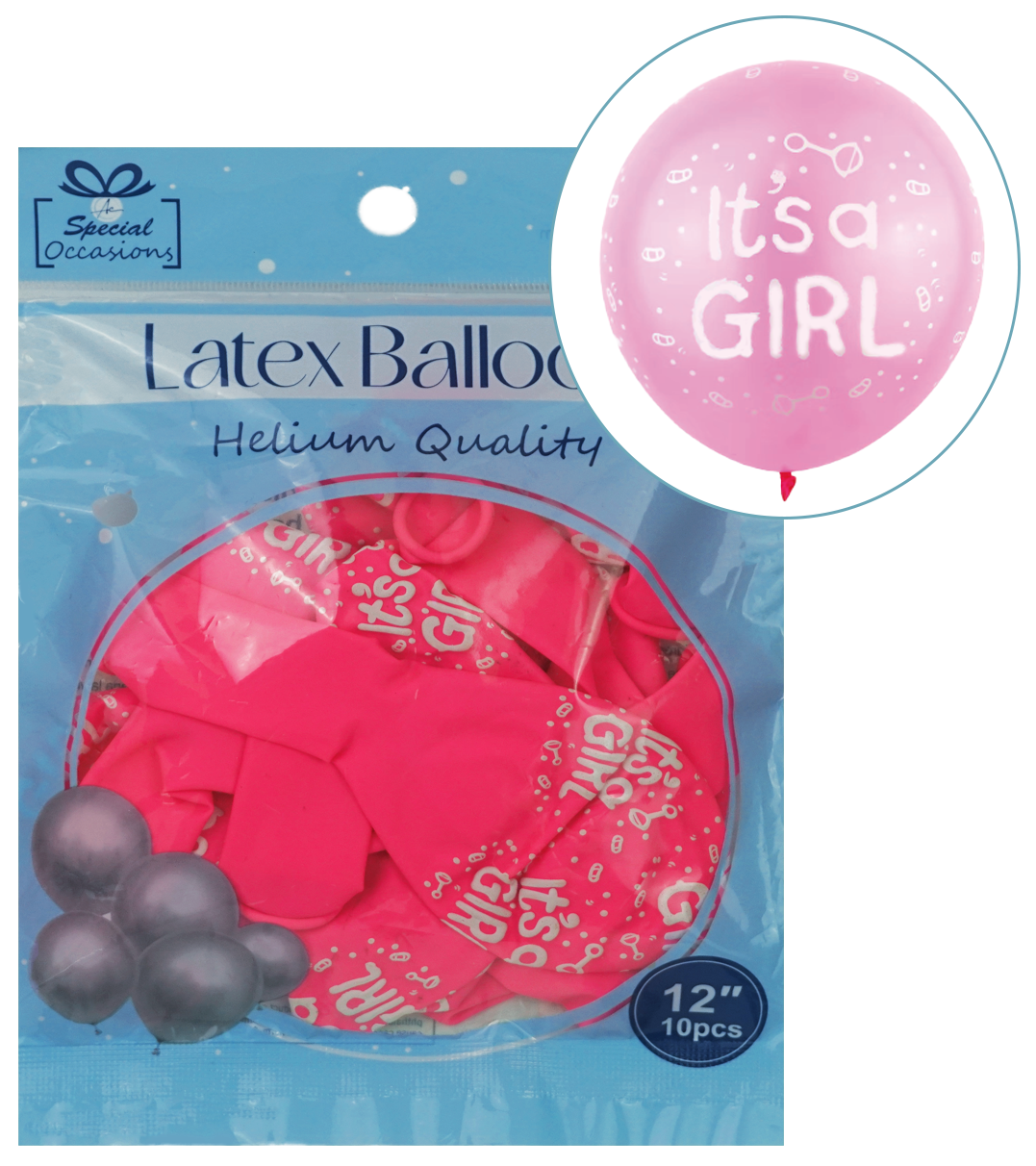 Balloons –"It's a Girl" Pink Latex Party 12in 10ct