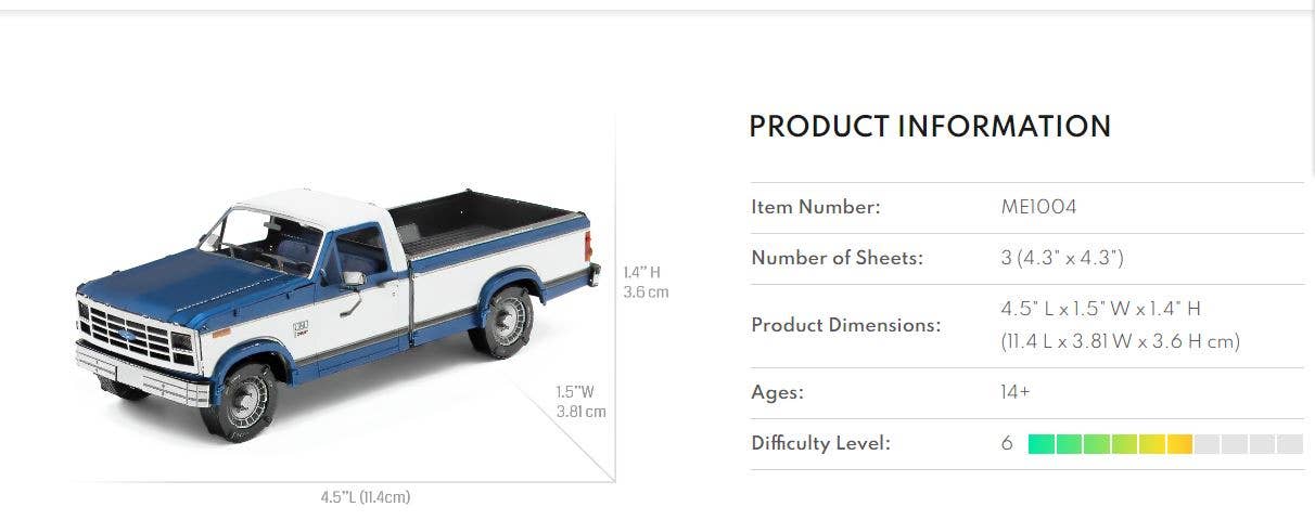 Model Kit - Metal Earth 3 Sheet Model - 1982 Ford F-150 Truck