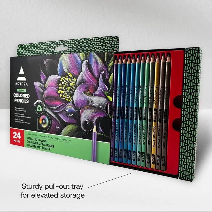 Pencils - Arteza Metallic Colored Pencils Set, 24 Pc.