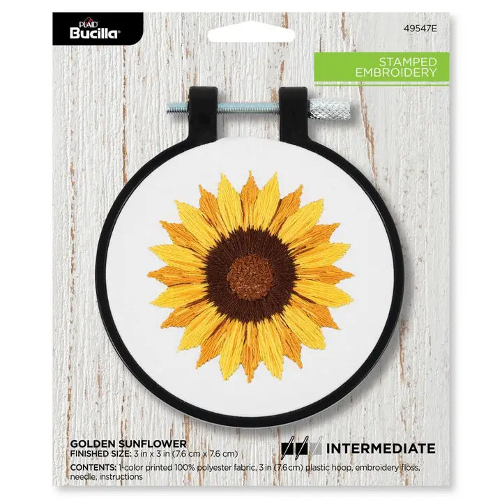 Cross Stitch - Bucilla Stamped Embroidery Kit - Golden Sunflower 3"