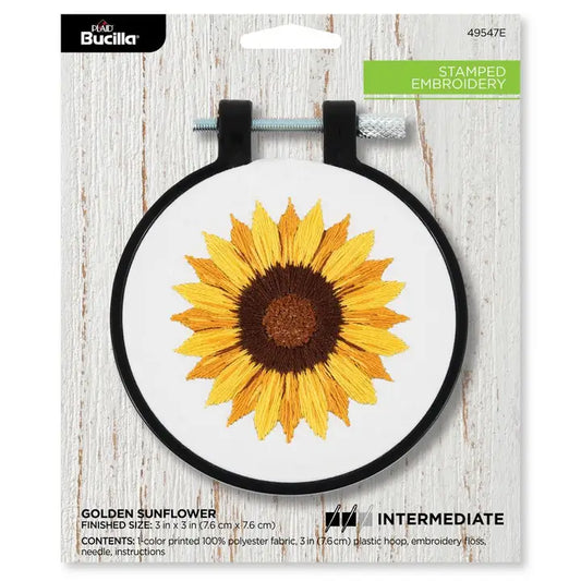 Cross Stitch - Bucilla Stamped Embroidery Kit - Golden Sunflower 3"