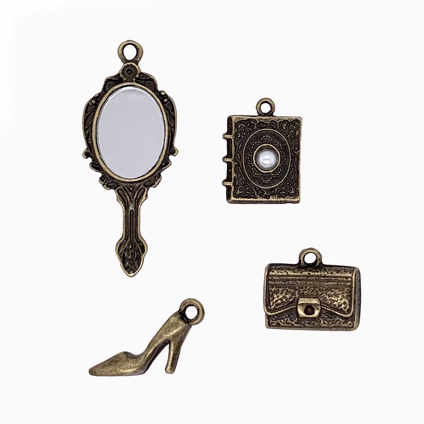 Jewelry - Antique Gold Mirror, Shoe, Purse and Journal 4pc Vintage Charms Set