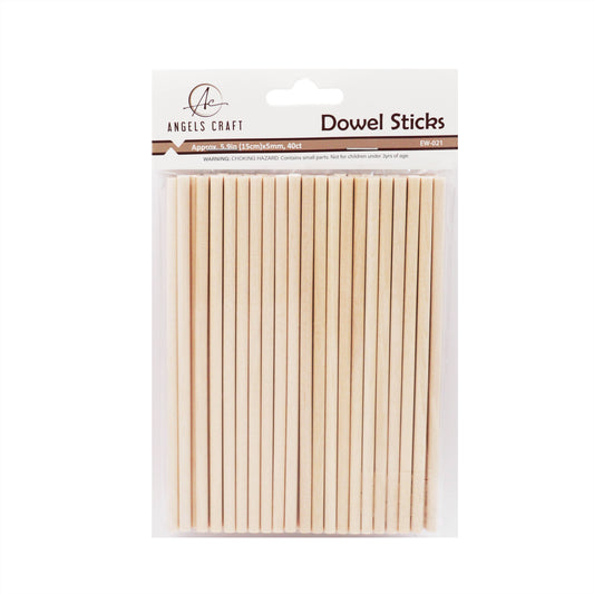 Wood - Round Wooden Dowel, 5mm x 5.9in. 40-ct