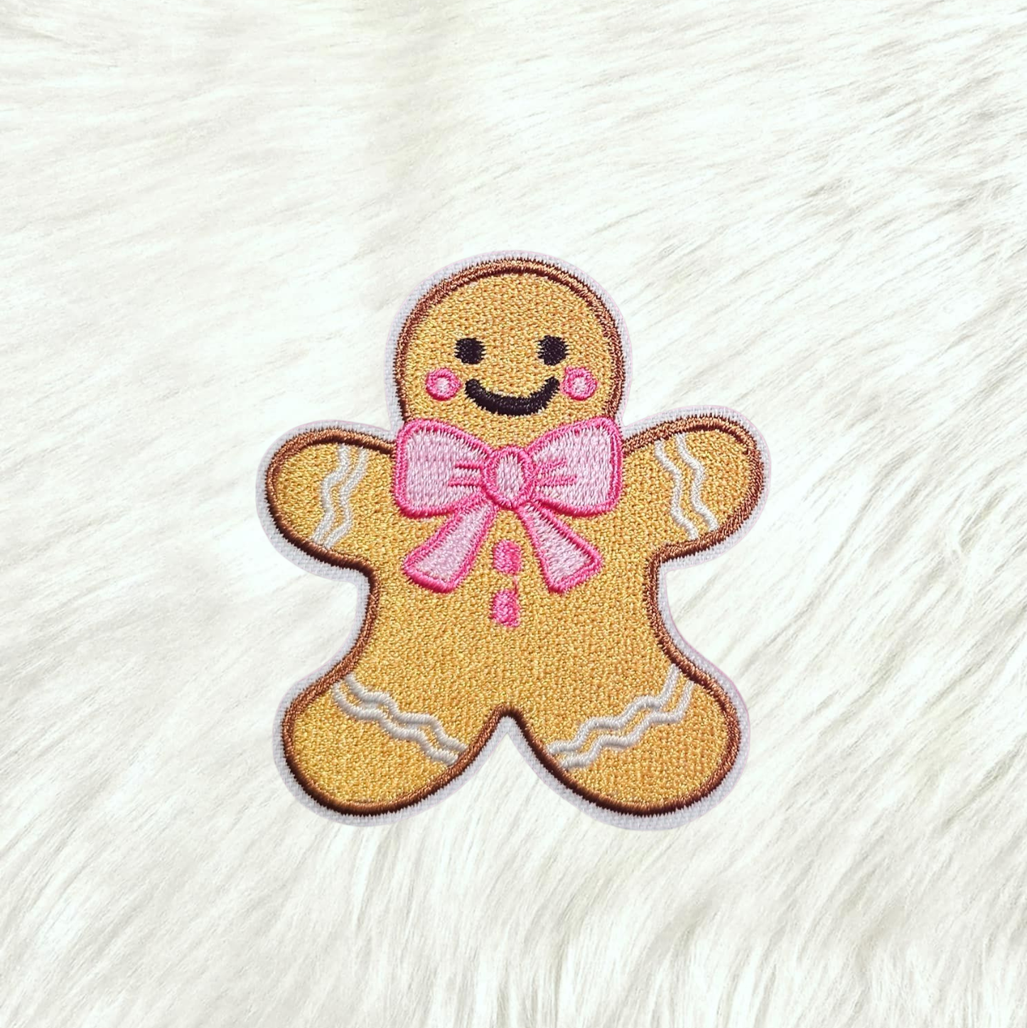 Patch - Gingerbread Man with Pink Bow Embroidery Iron On Patch