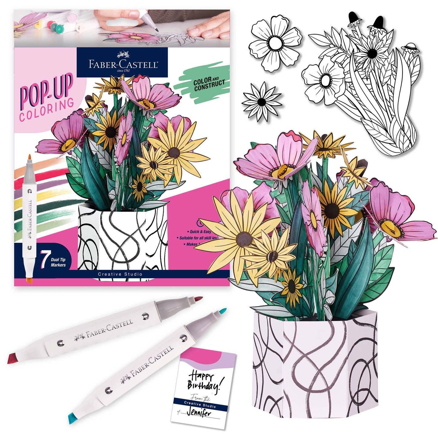 Coloring - Pop Up Coloring Wildflower Bouquet - Adult Coloring Craft