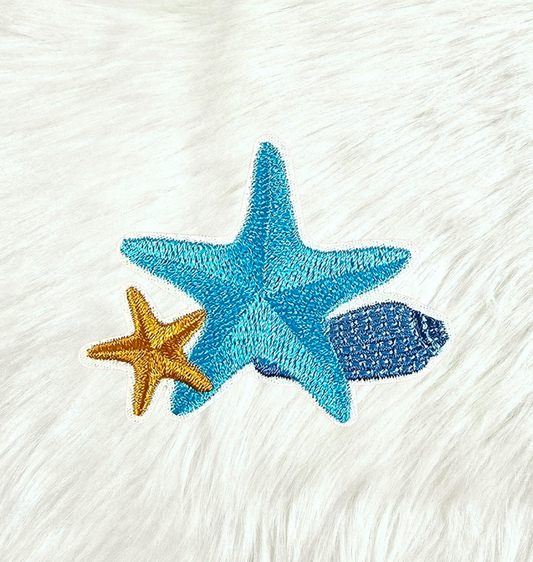 Patch - Starfish and Seashell Nautical Coastal Embroidery Iron On Patch