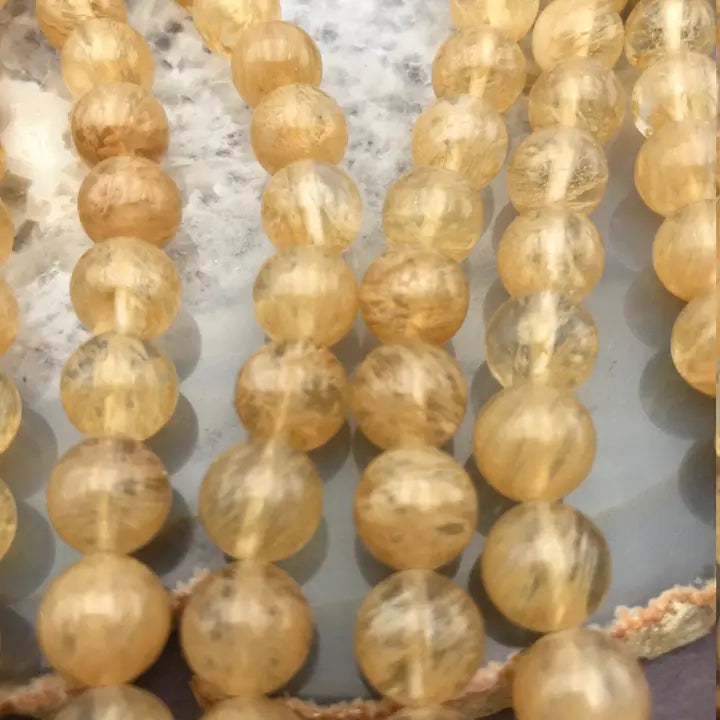 Beads - Yellow Quartz Smooth Round Beads 8mm 15.5" Strand