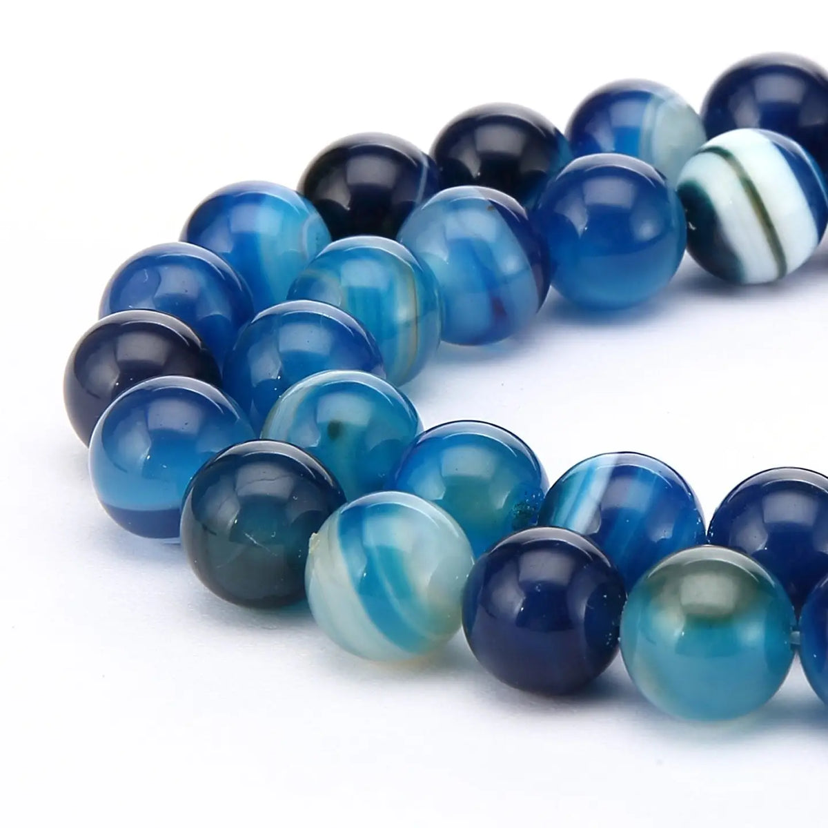 Beads - Blue Striped Agate Smooth Round Beads 8mm 15.5" Strand
