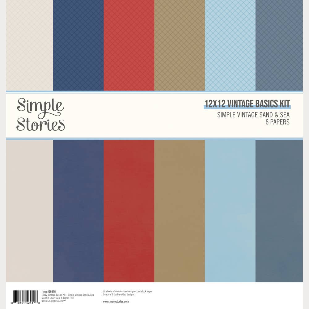 Scrapbook Paper - Simple Vintage Sand & Sea - 12X12 Vintage Basics Kit