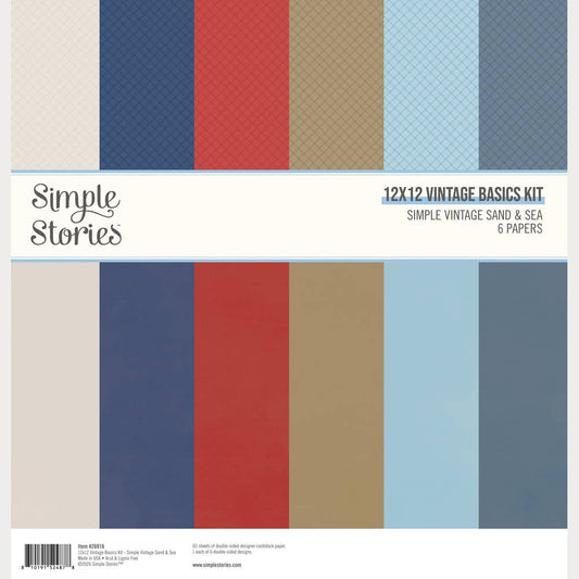 Scrapbook Paper - Simple Vintage Sand & Sea - 12X12 Vintage Basics Kit