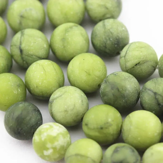 Beads - Natural Green Jade Matte Round Beads 4mm 15.5" S