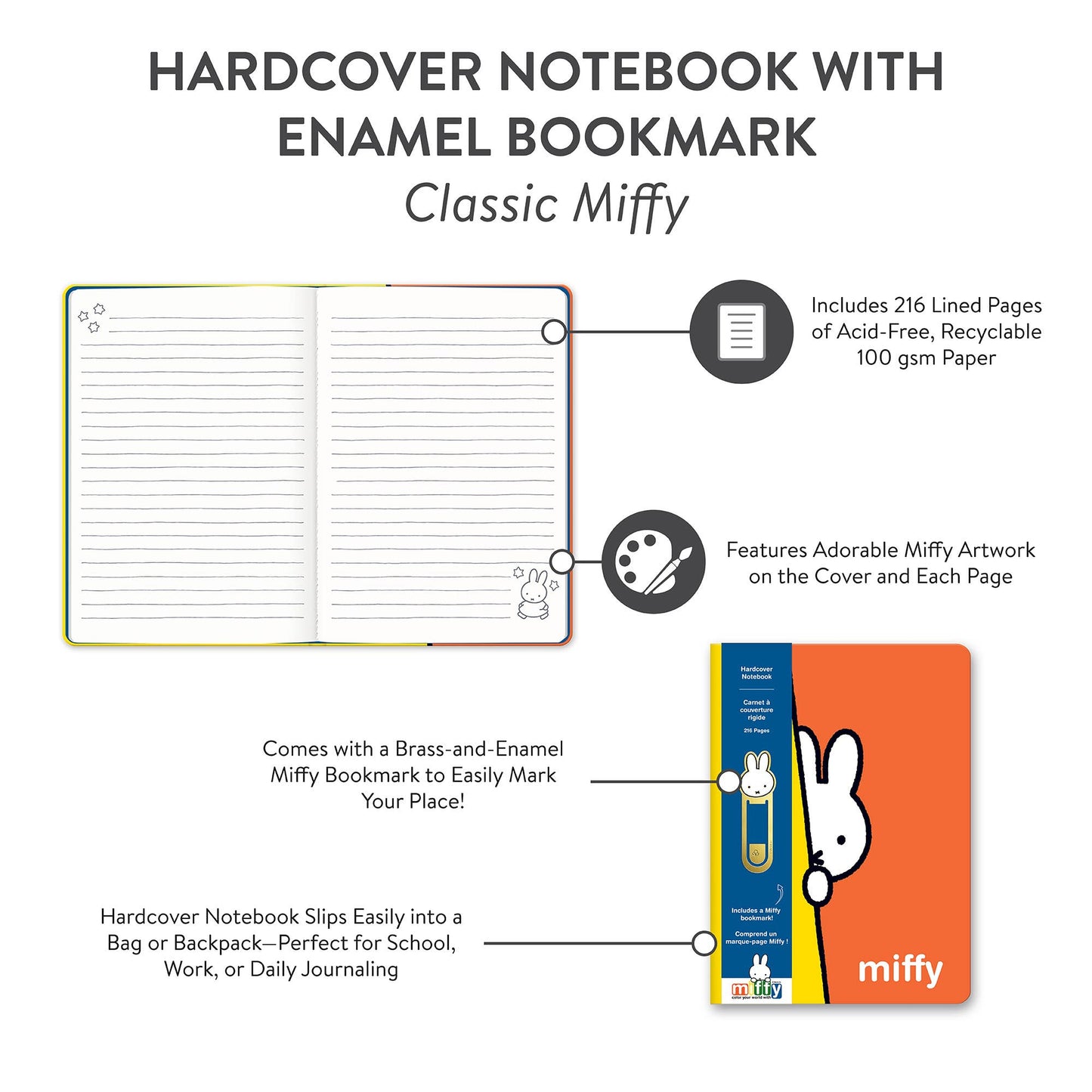 Notebook - Hardcover Notebook with Enamel Bookmark Classic Miffy