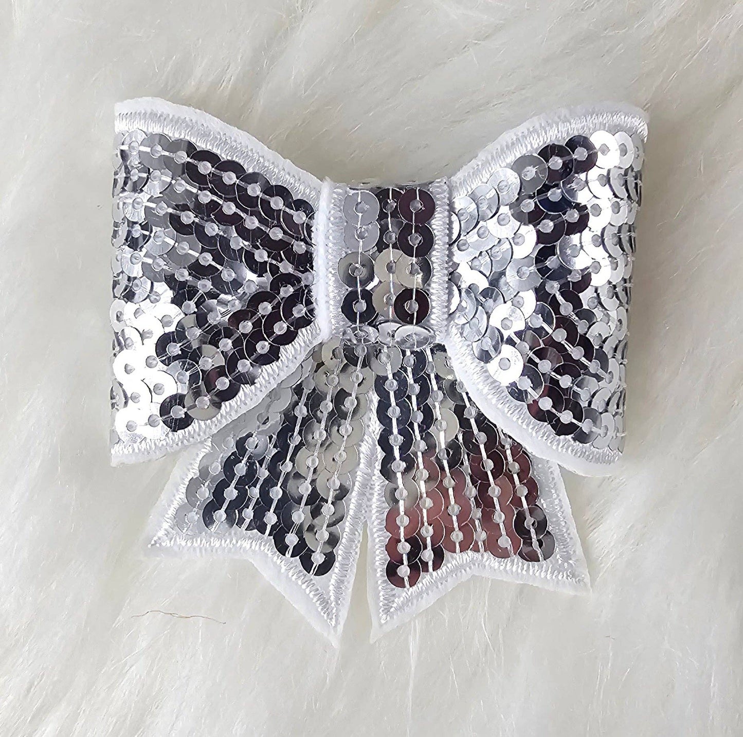 Patch - Small Sequin Bow Iron On Patch: F Silver