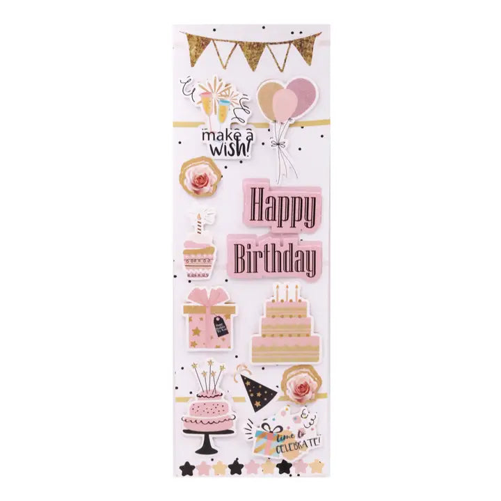 Stickers - Fancy 3D - Pink & Gold Birthday