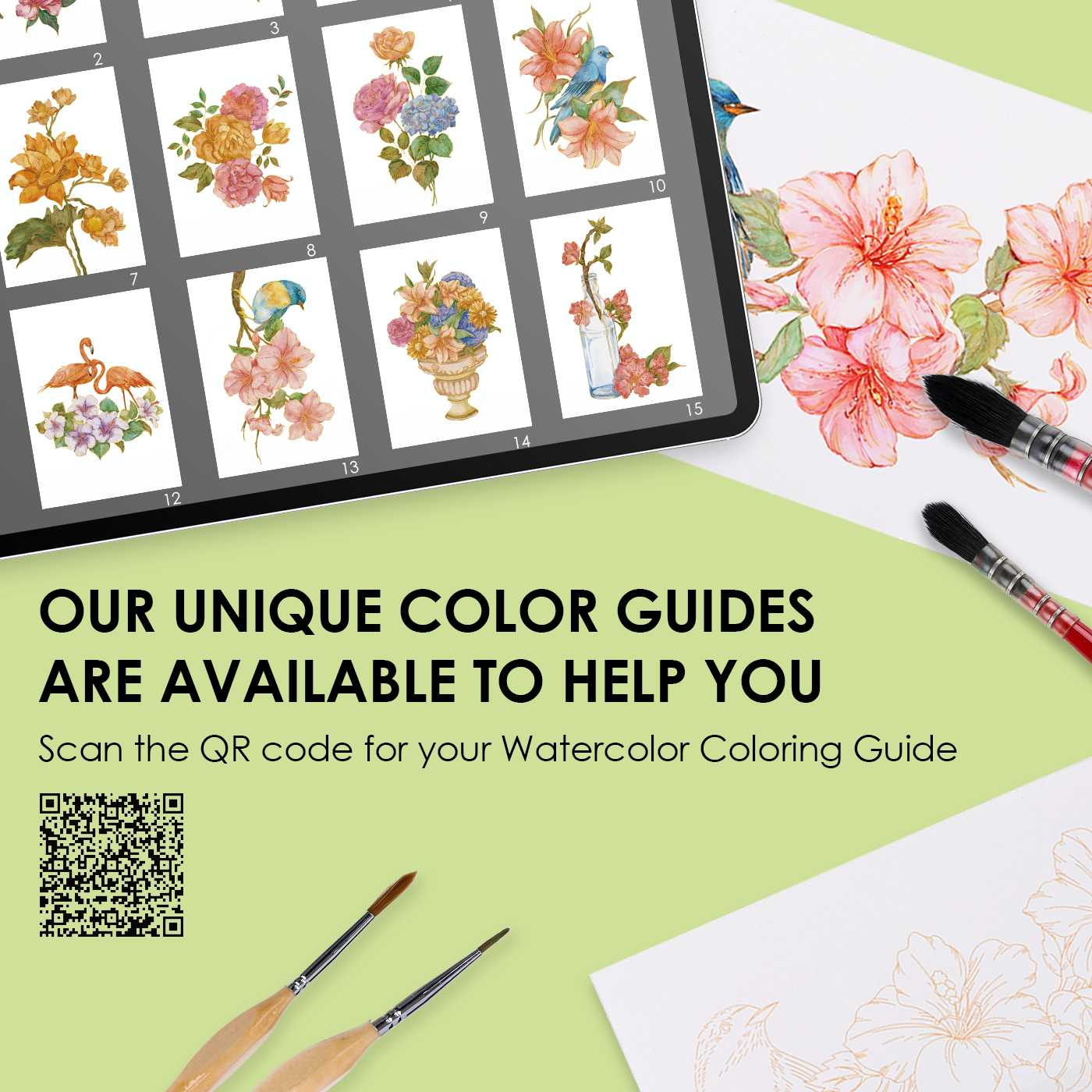 Coloring Book - 15 Sheets 140LB Floral-Themed Watercolor Coloring Book