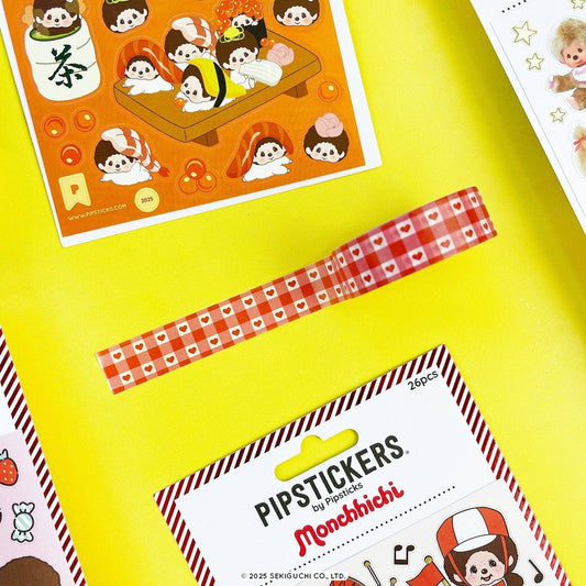 Tape - Gingham Hearts Monchhichi Washi Tape