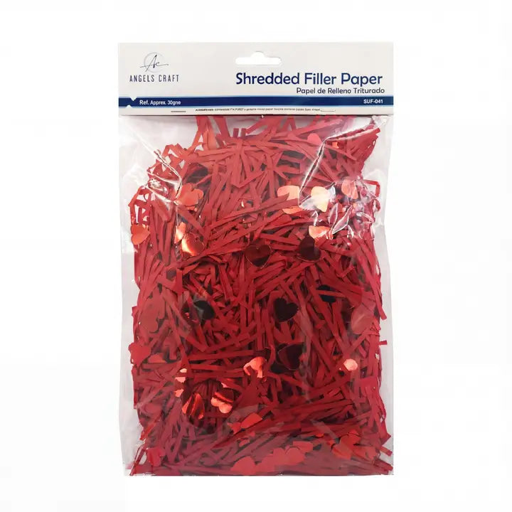 Paper - Red Shredded Paper Gift Filler with Heart Confetti – 30g