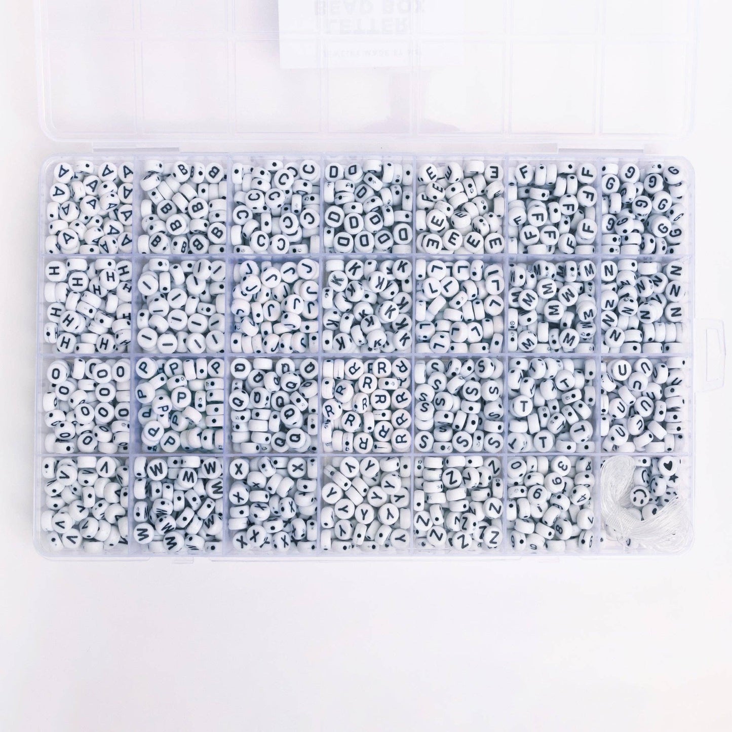 Beads - Round White with Black 26 Letter Bead Kit Box