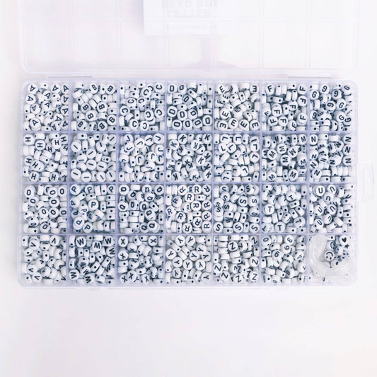 Beads - Round White with Black 26 Letter Bead Kit Box
