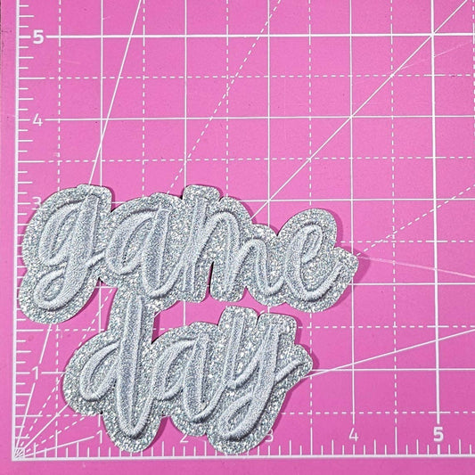 Patch - Game Day 3D Embroidery Small Glitter Iron On Patch: Silver