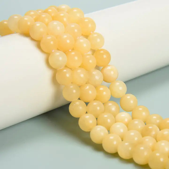 Beads - Natural Yellow Jade Smooth Round Beads Size 8mm 15.5'' Strand