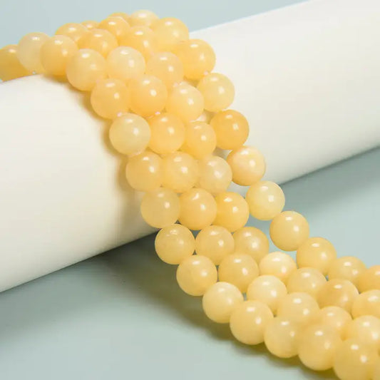 Beads - Natural Yellow Jade Smooth Round Beads Size 8mm 15.5'' Strand