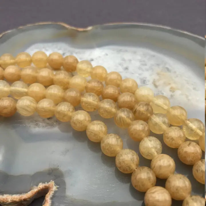 Beads - Yellow Quartz Smooth Round Beads 8mm 15.5" Strand
